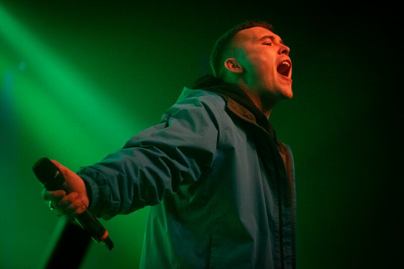 Mo Chara of Kneecap performing at the 3Olympia Theatre. Photograph: Tom Honan