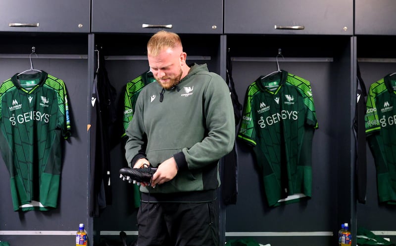 Joe Joyce in the Connacht dressingroom. 'I’ve been in both changing-rooms and listened to both team talks, and I’ll tell you now, the Irish definitely care more about that fixture than the English!' Photograph: James Crombie/Inpho