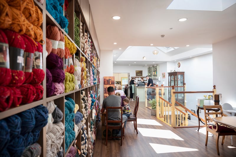 Cafe reading area with wool and knitting accessories. Photograph: Michael McLaughlin