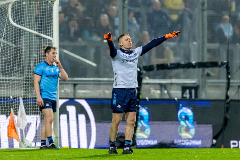 Dublin goalkeeper Stephen Cluxton gives instructions to team-mates during the Allianz Football League Division One game against Galway at Croke Park. Photograph: Morgan Treacy/Inpho
