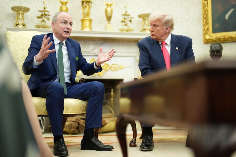 Taoiseach Micheal Martin with US president Donald Trump in the White House on Wednesday. Photograph: Doug Mills/The New York Times
                      