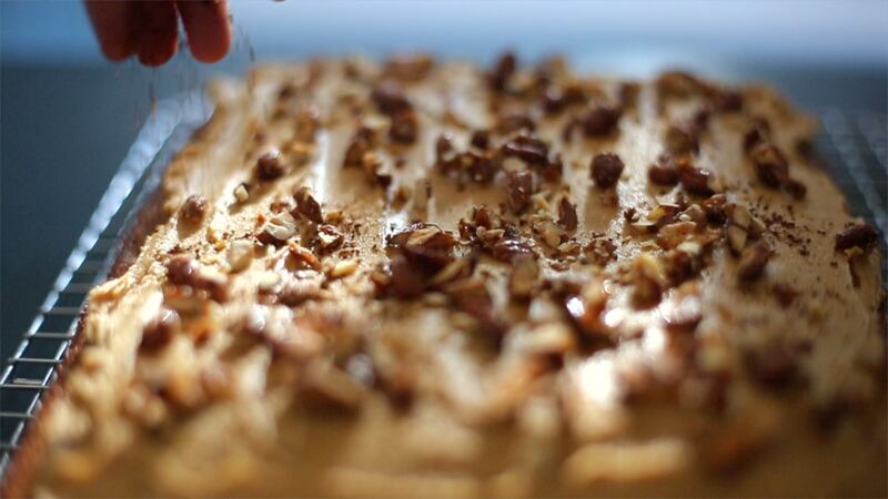 Dried hazelnuts cracked by hand, roasted, drizzled in honey and made into traditional farmhouse coffee cake