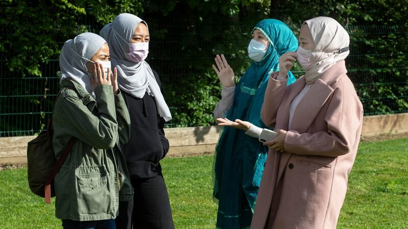 From left  Husna Halim, Anis Amirrudin, Farra Mohamed, and Laili Hadi  at the  Islamic Cultural Centre of Ireland in Clonskeagh, Dublin. Photograph; Damien Eagers/The Irish Times