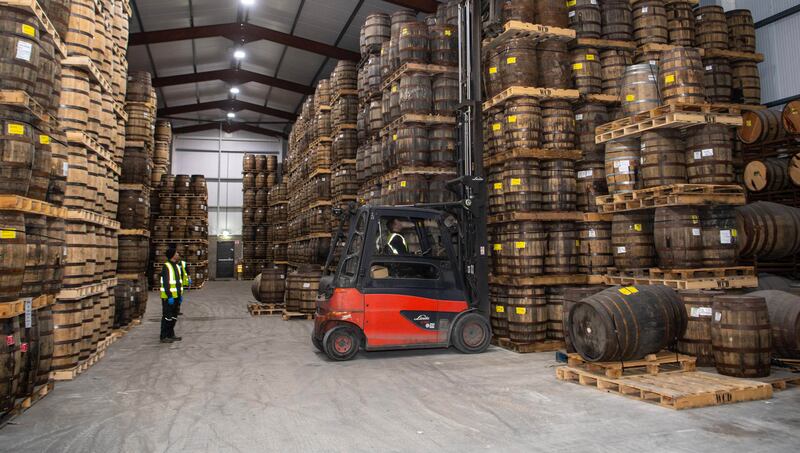 Thirsty work: West Cork Distillers maturation warehouse, part of the distillery where the dedicated staff work on rotation. Photograph: Dan Linehan