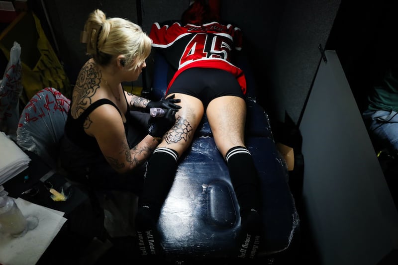 An artist gets to work during the Brighton Tattoo Convention last month. Photograph: Alishia Abodunde/Getty Images