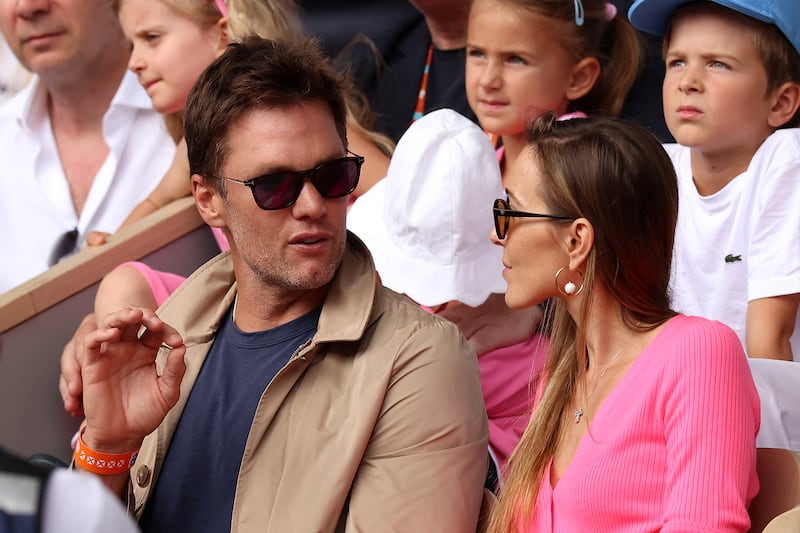 Tom Brady in the crowd alongside Jelena Djokovic during the French Open men's singles match between Novak Djokovic and Casper Ruud at Roland Garros in Paris, France. Brady is now an investor in Birmingham City FC. Photograph: Clive Brunskill/Getty Images