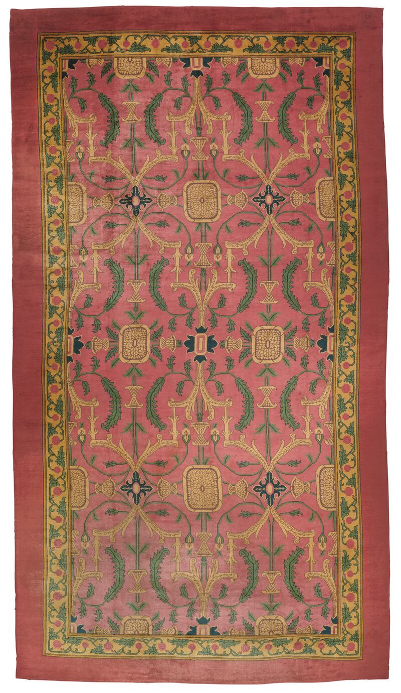 This Donegal carpet was derived from a 17th century Mughal design and was presumed to have been in the posession of King George V of England