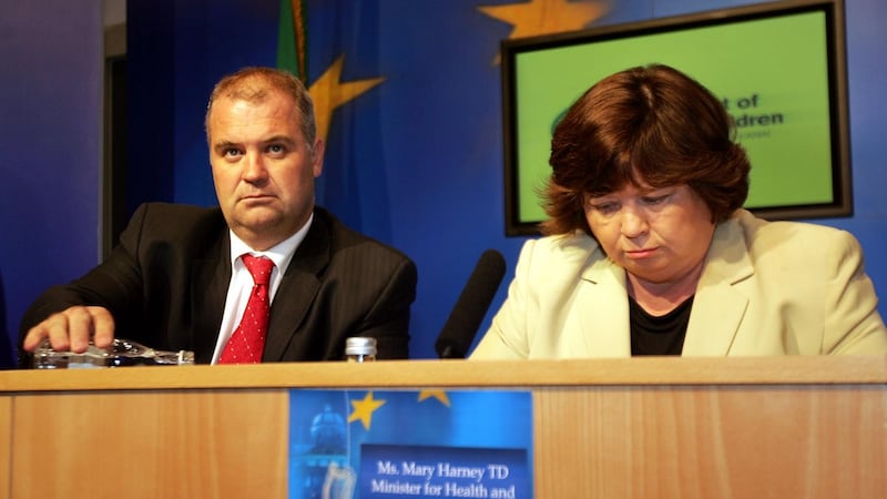 Dr Tony Holohan and then minister for health and children Mary Harney are pictured in April 2009 at the press conference on the swine flu outbreak. Photograph: Eric Luke