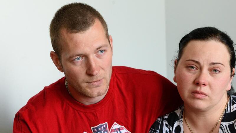 Marius Lubis, husband of  Jolanta Lubiene, with her sister,  Kristina Kuleciciene. Photograph: Domnick Walsh/Eye Focus