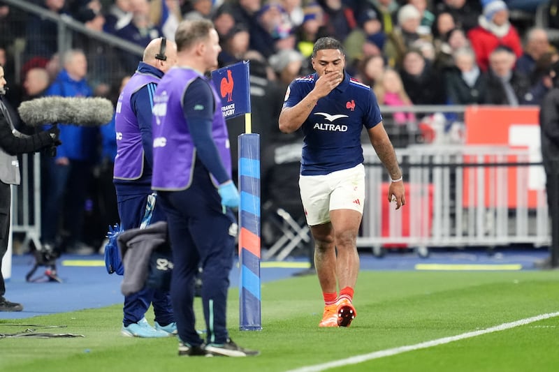 French hooker Peato Mauvaka launched what can be described as a flying headbutt that made contact with the Scottish scrumhalf. Photograph: Adam Davy/PA 