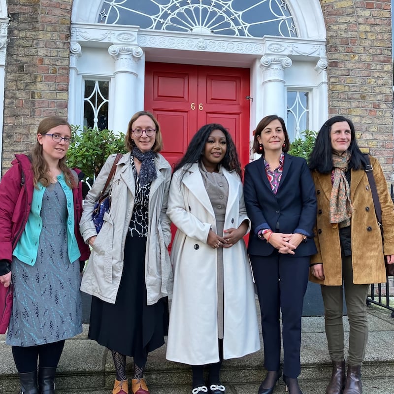 Translators Karen Fleetwood, left, and Laëtitia Saint-Loubert with author Gaëlle Bélem,  Céline Place, ambassador of France in Ireland and Bridget Farrell, of Bullaun Press. Photograph: Cécile Baquey