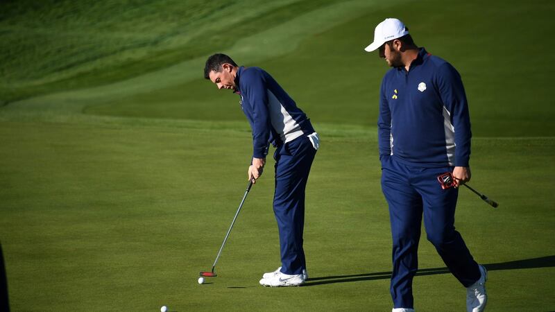 Rory McIlroy and Rahm could form a partnership at some stage after practicing together. Photo: Franck Fife/Getty Images