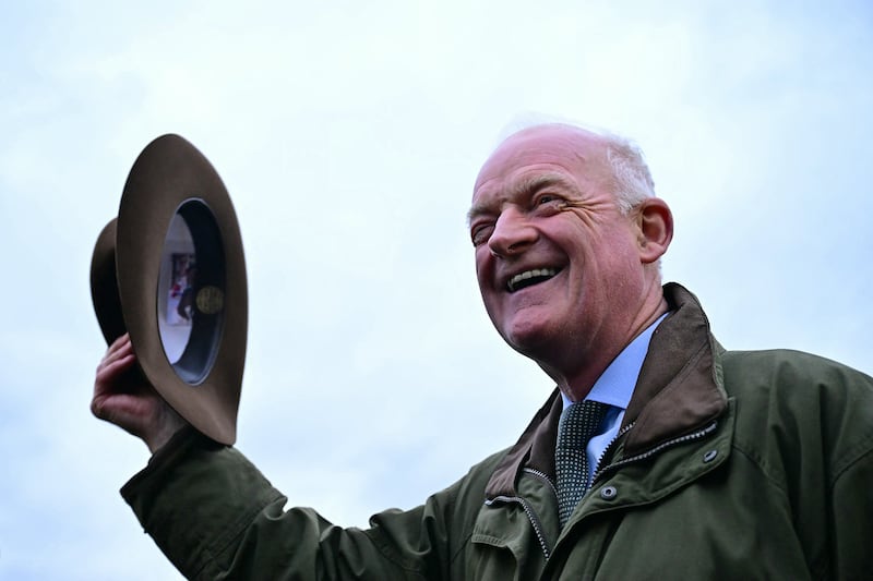 Willie Mullins celebrating his 100th Cheltenham win last March after  Jasmin De Vaux, ridden by Patrick Mullins, won the Champion Bumper race. Photograph: Ben Stansall/AFP via Getty Images