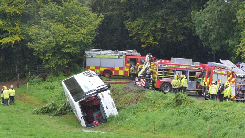 Emergency services at the scene of a bus crash at South Cregg, Co Cork. Photograph: Provision