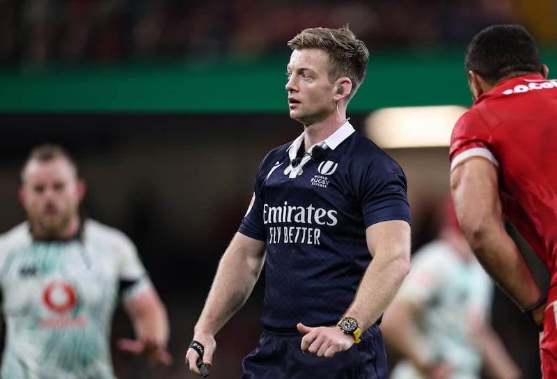 Referee Christophe Ridley took charge of Wales v Ireland at the Principality Stadium in Cardiff on Saturday. Photograph: Dan Sheridan/Inpho