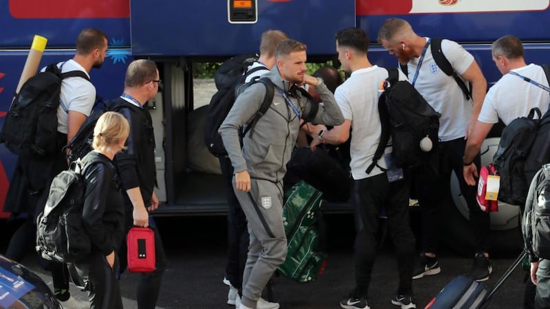 England arrive at their hotel in Samara on Friday. Photo: Getty Images