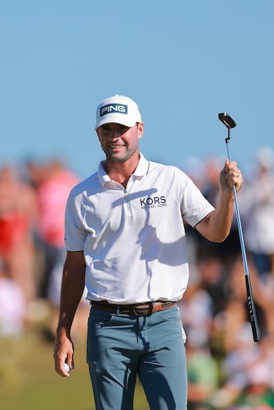 Austin Eckroat: celebrates his victory in the World Wide Technology Championship at El Cardonal at Diamante in Cabo San Lucas, Mexico. Photograph: Hector Vivas/Getty Images