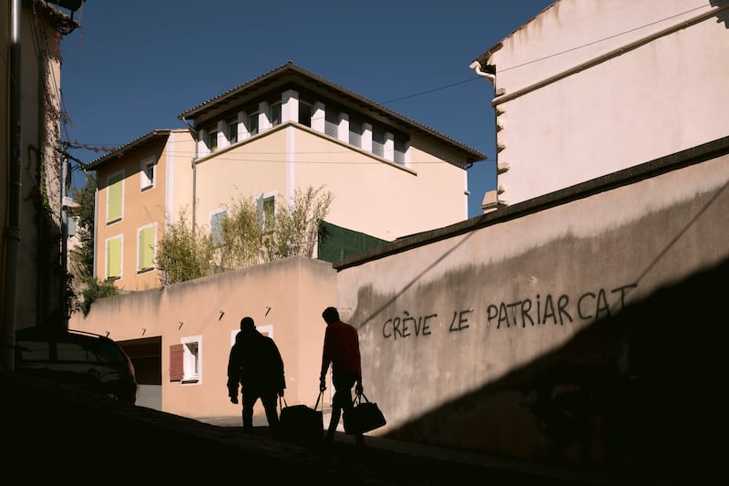 Graffiti that reads “death to patriarchy” in Mazan,  the small medieval village where Gisèle Pelicot used to live with her husband. Photograph: Dmitry Kostyukov/New York Times
                      