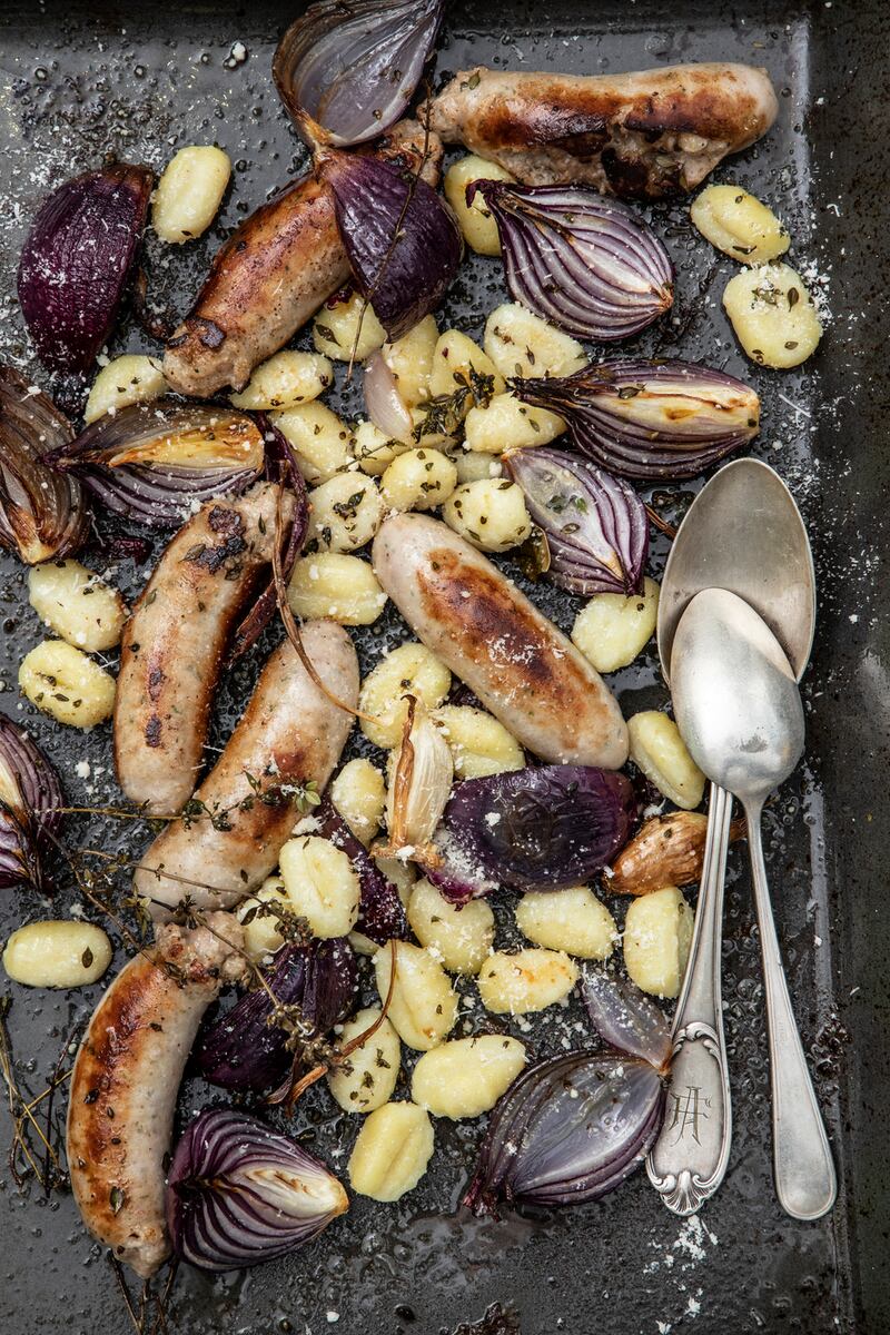 Sausage, gnocchi and red onion roast