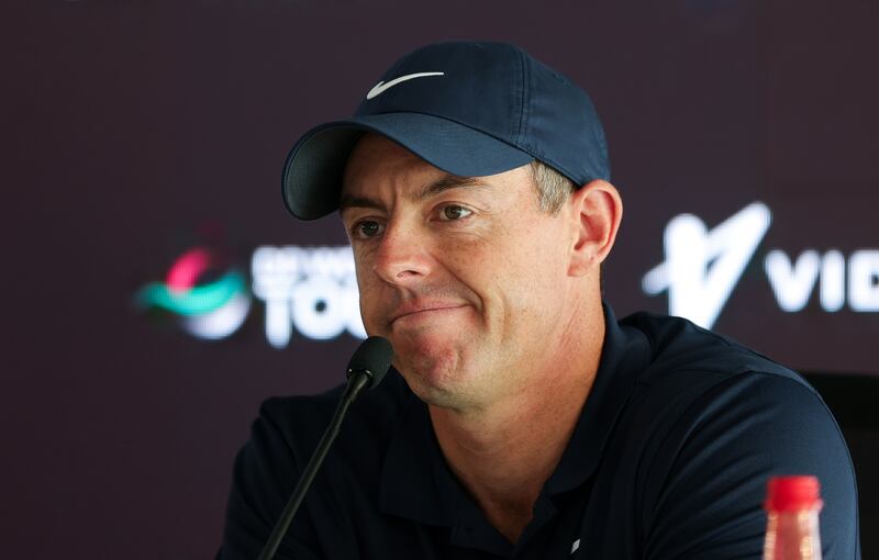 Rory McIlroy of Northern Ireland speaks in a press conference prior to the Dubai Desert Classic at Emirates Golf Club. Photograph: Richard Heathcote/Getty