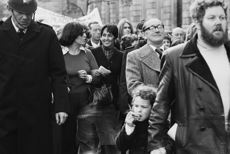 Baez at an Irish Peace People march in London on December 6th, 1976. Photograph: Evening Standard/Hulton Archive/Getty Images