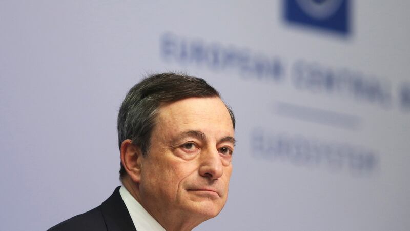 Mario Draghi, president of the European Central Bank (ECB), looks on during a news conference to announce the bank’s interest rate decision at the ECB headquarters in Frankfurt