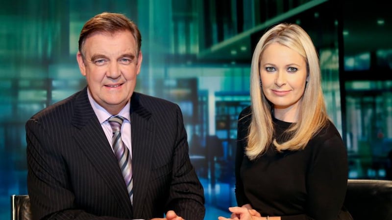 Bryan Dobson with his then RTÉ Six One news co-presenter Sharon Ní Bheoláin. Photograph: RTÉ