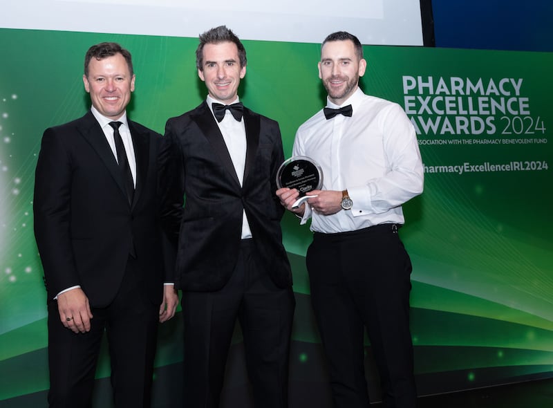 Excellence in Locum Pharmacy winner Michael Shannon, pictured with Antony O’Neill, Clarity Locums and Anton Savage. Photograph: Paul Sherwood