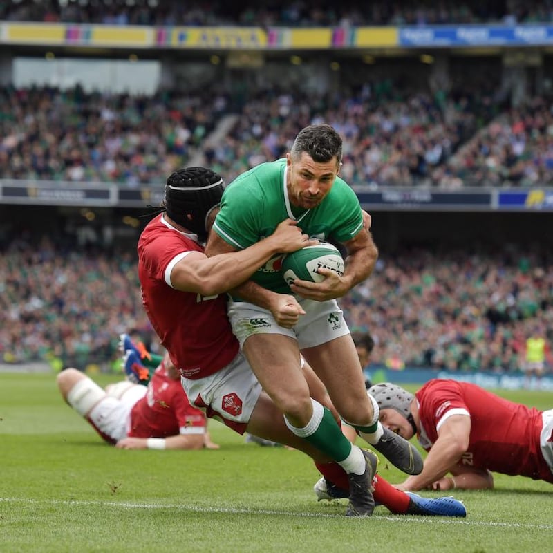 Glory days: Rob Kearney scores a try during the Guinness Summer Series match between Ireland and Wales at Aviva Stadium in 2019. Photograph: Charles McQuillan/Getty