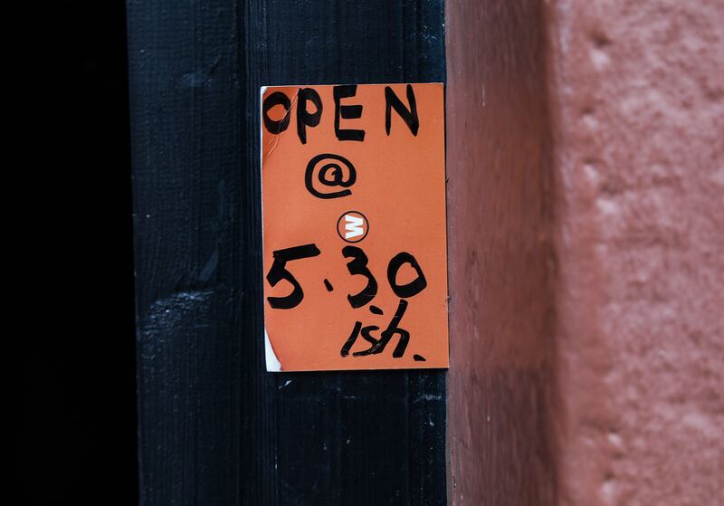 A opening sign at Crowleys traditional pub on Henry Street, Kenmare. Photograph: Valerie O'Sullivan
