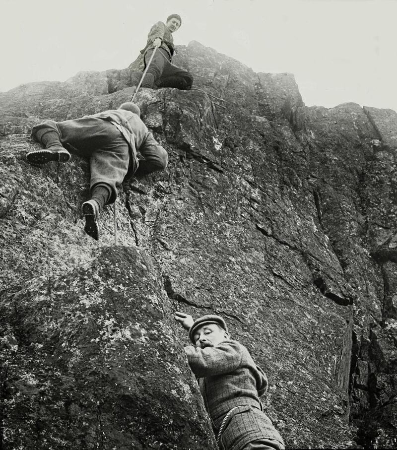 One of the earliest photographs of rock climbers, part of 50 glass stereoscope slides, (Mullen’s, €300-€500).