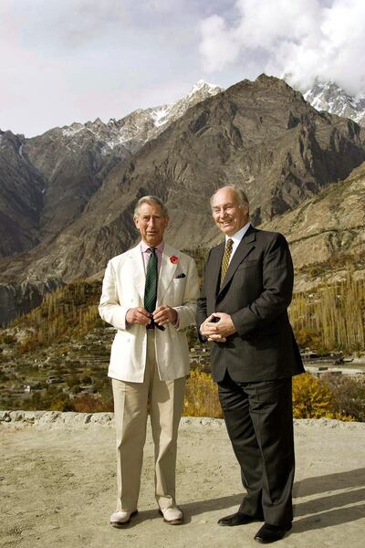 The then prince of Wales (now King Charles III) and the Aga Khan during a walking tour of Altit Mountain village in northern Pakistan, 2006. Photograph: Mike Dunlea/PA Wire 