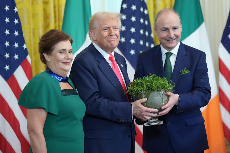 US president Donald Trump with Taoiseach Micheál Martin and his wife Mary O'Shea at the White House last week. Photograph: Doug Mills/The New York Times