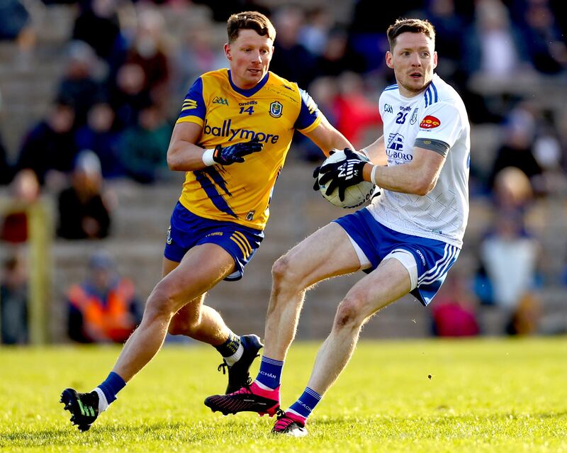 Conor McManus in action against Roscommon's Conor Cox. He’s scored 9-258 in his 64 matches. Photograph: James Crombie/Inpho 