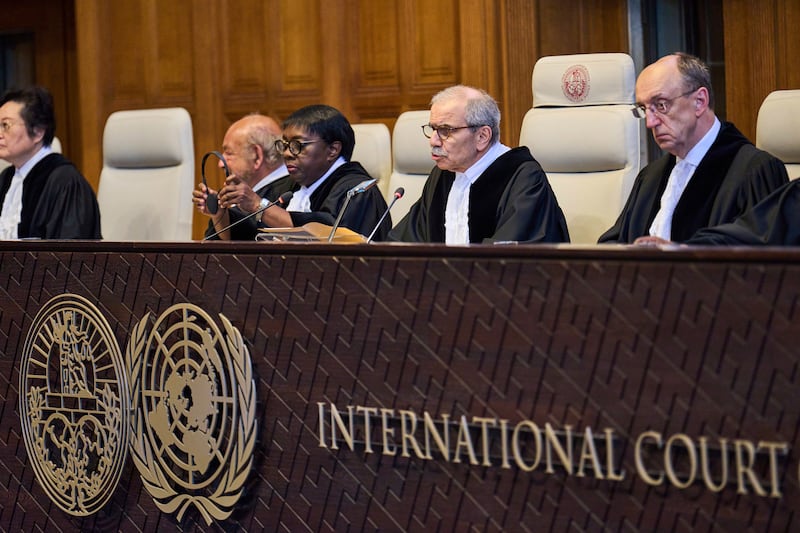 Presiding Judge Nawaf Salam reads the ruling in the International Court of Justice. Photograph: Phil Nijhuis/AP