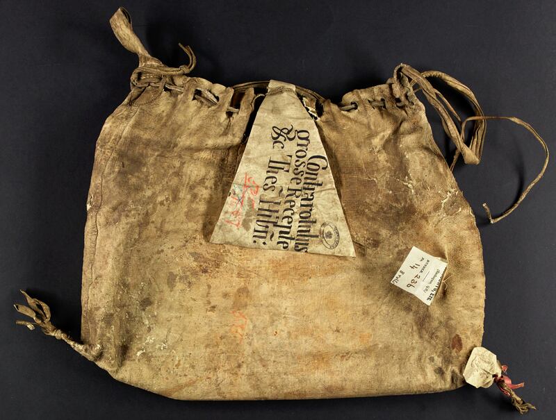 Bag for London: This leather pouch once carried eight large ‘rolls’ of parchment from Dublin to London. 