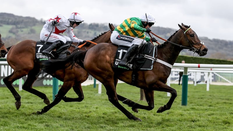 Barry Geraghty onboard Epatante comes home to win the Champion Hurdle at Cheltenham in 2020. Photograph: Dan Sheridan/Inpho