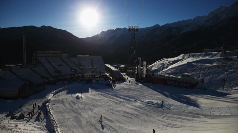 The Snowboard Slopestyle course at the Extreme Park at Rosa Khutor Mountain in Sochi. Photograph: Ryan Pierse/Getty Images