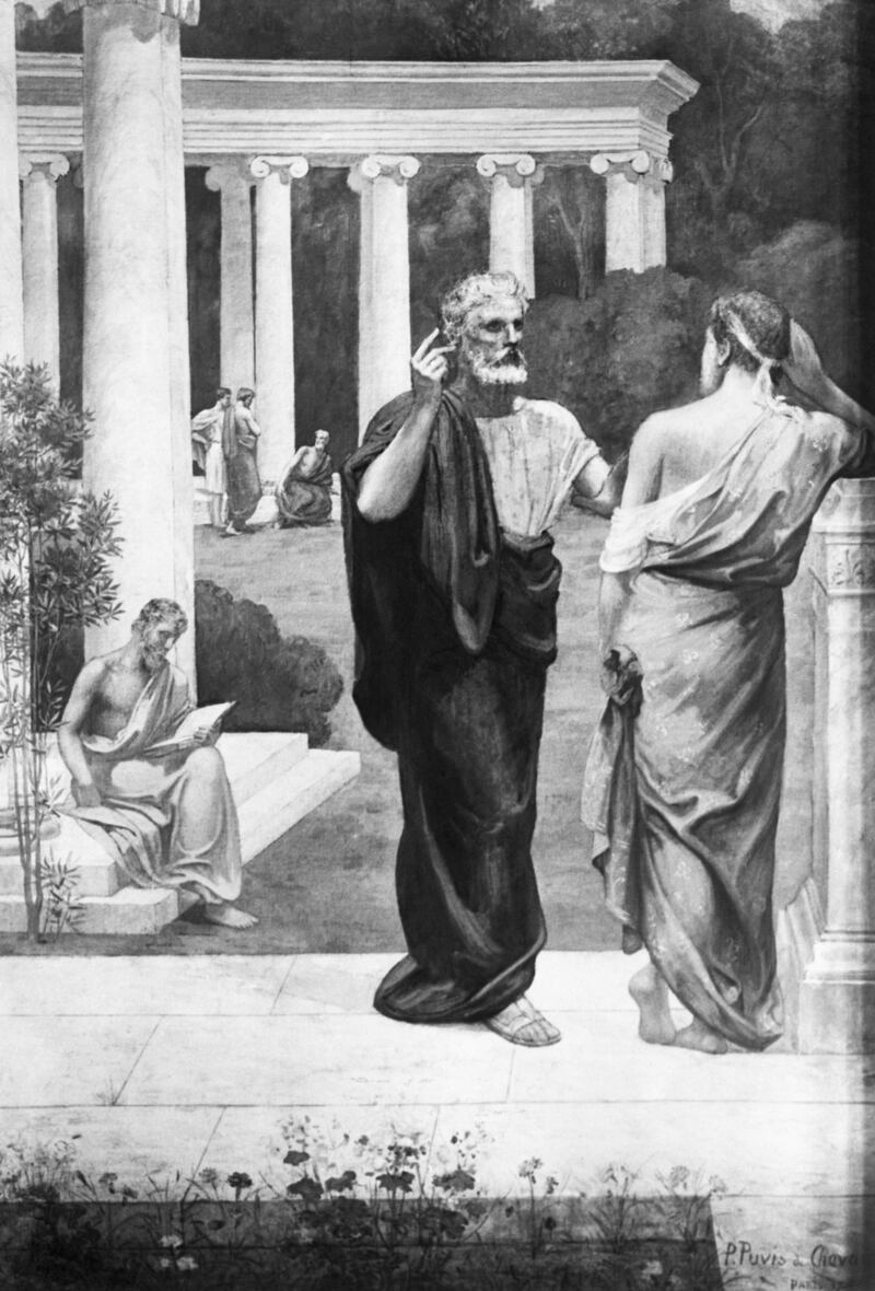 Plato conversing with a student at the academy. Mural painting by Puvis de Chavannes. Boston Public Library. Photograph: Getty Images