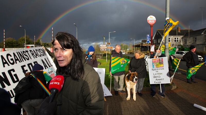 Leah Doherty, one of the rally organisers speaks to the media. Photograph: Brian Farrell