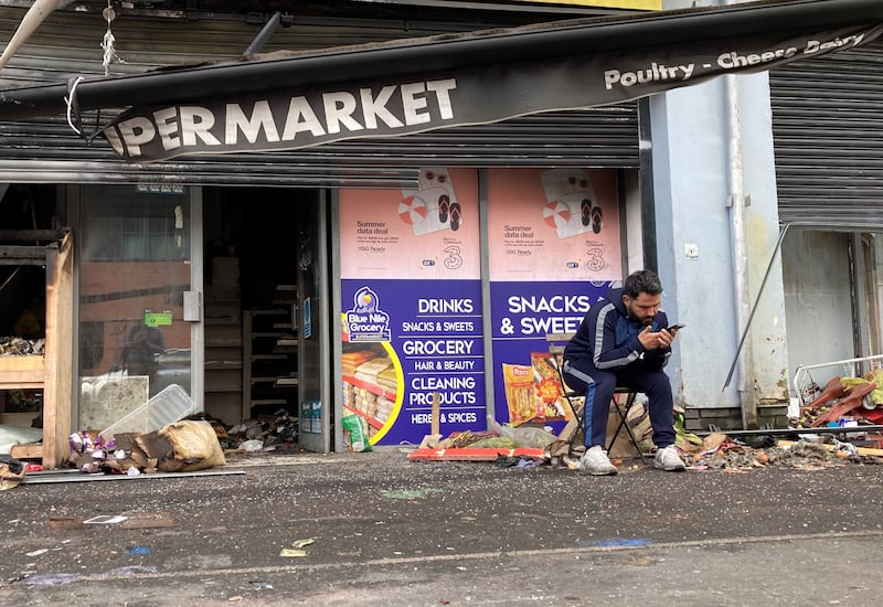 The Sham Supermarket in the aftermath of August's anti-immigrant violence. Photograph: Rebecca Black/PA