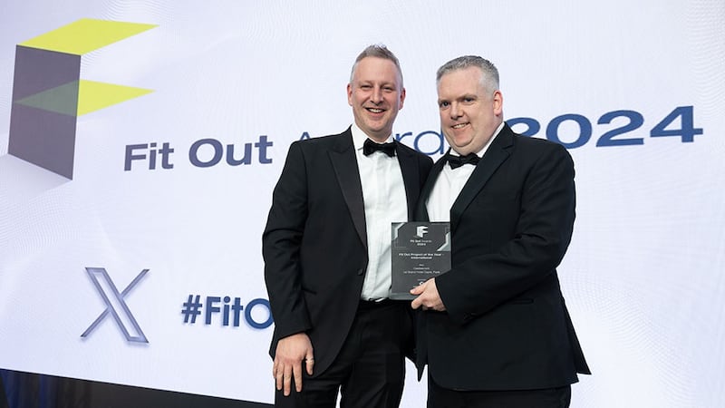 Richard Hemming, pre-construction director of Structure Tone, presents the fit out project of the year - international award to Liam Mac Donagh, Castlebrook