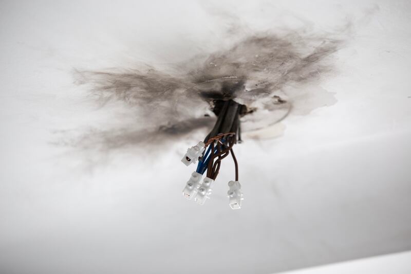 Bathroom ceiling light fittings at Nollaig McGreevy's home in Carrick-on-Shannon home which was struck by lightning for a second time. Photograph: Brian Farrell