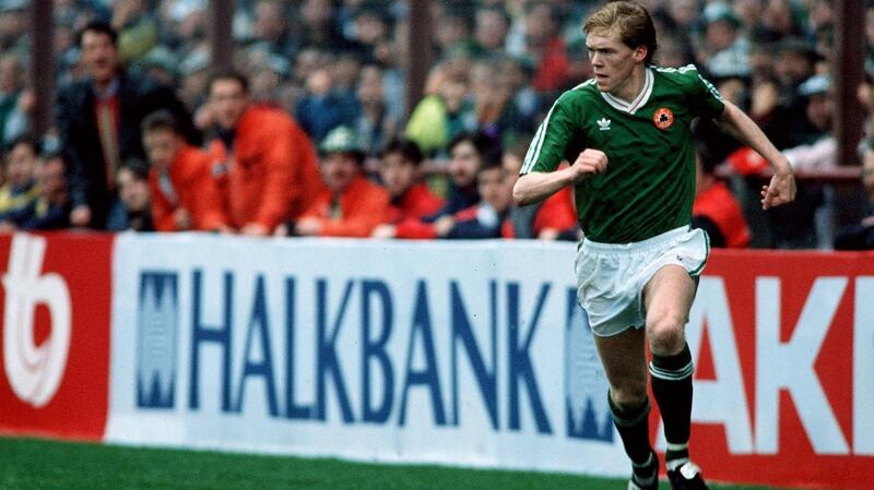 Steve Staunton was deployed in central midfield against Portugal in Lisbon. Photograph:   Inpho