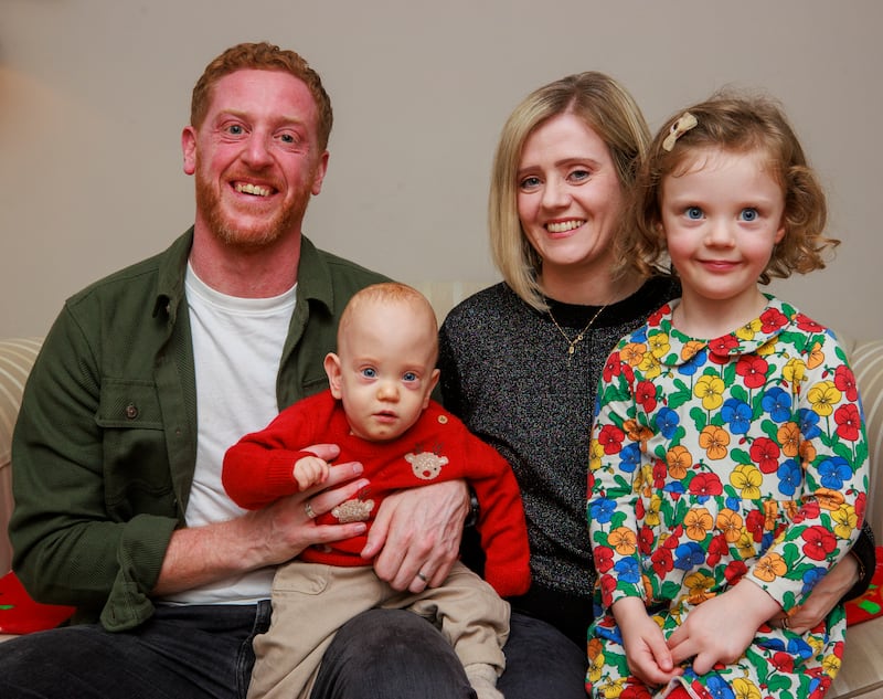 Matthew and Lindsay Ace with their four-year-old daughter Aine and 14-month-old son Iarla at their family home in Castlecaulfield near Dungannon, Co Tyrone. Photograph: PA Wire