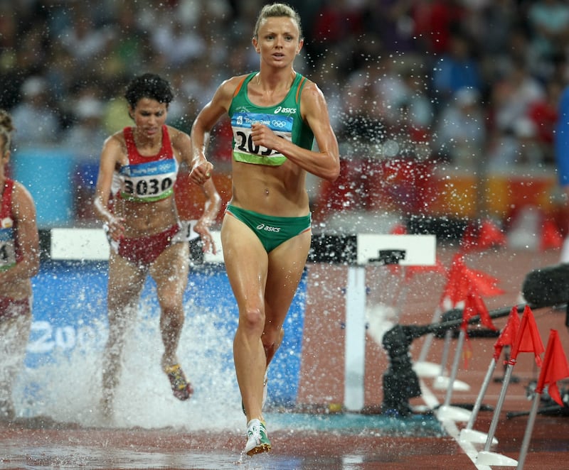 Ireland's Róisín McGettigan in the final of the 3,000m steeplechase at the 2008 Olympic Games in Beijing. Photograph: Morgan Treacy/Inpho