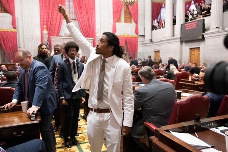 Justin Jones: “Rather than pass laws that will address red flags and banning assault weapons and universal background checks, they passed resolutions to expel their colleagues.” Photograph: AP