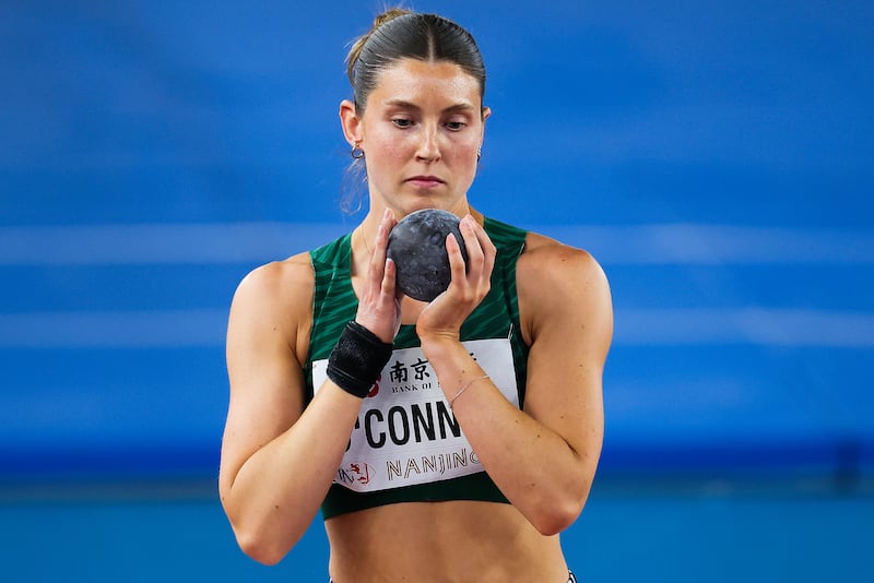 Ireland’s Kate O’Connor competing in the Women’s Pentathlon at the World Athletics Indoor Championships in Nanjing, China. Photograph: Nikola Krstic/Inpho