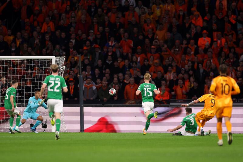 Wout Weghorst's masterful finish was nothing like the defending that had preceded it. Photograph: Dean Mouhtaropoulos/Getty Images