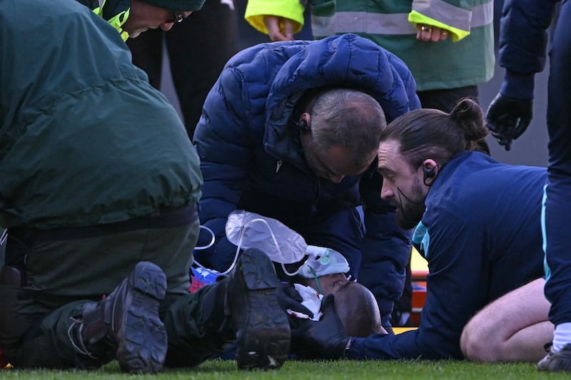 The sight of Crystal Palace's Jean-Philippe Mateta receiving urgent medical attention on the pitch moved some Millwall fans to jeers. Photograph: Photograph: Glyn Kirk/AFP via Getty Images)     